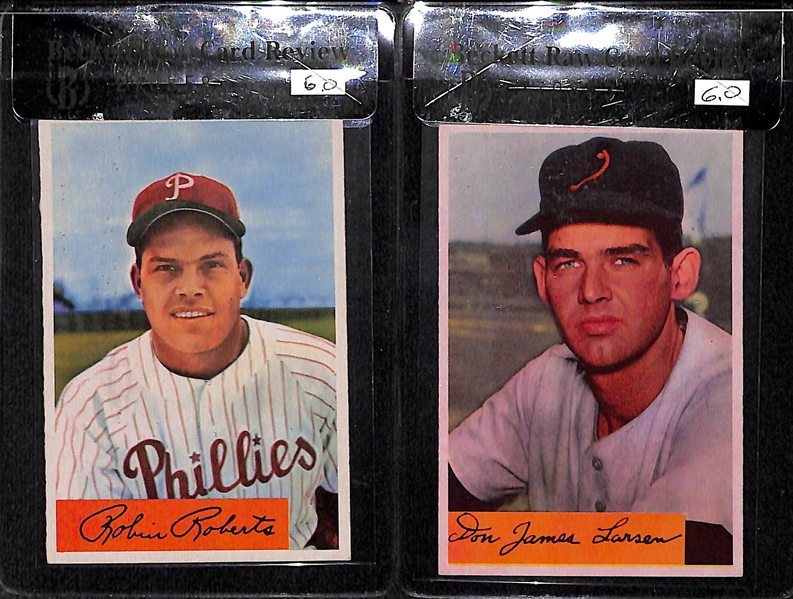 Lot of 5 - 1954 Bowman Robin Roberts #95, Don Larsen #101 RC, Ebba St. Claire #128, PeeWee Reese #58, Duke Snider #170 - BVG 6.0, 5.5, 4.5